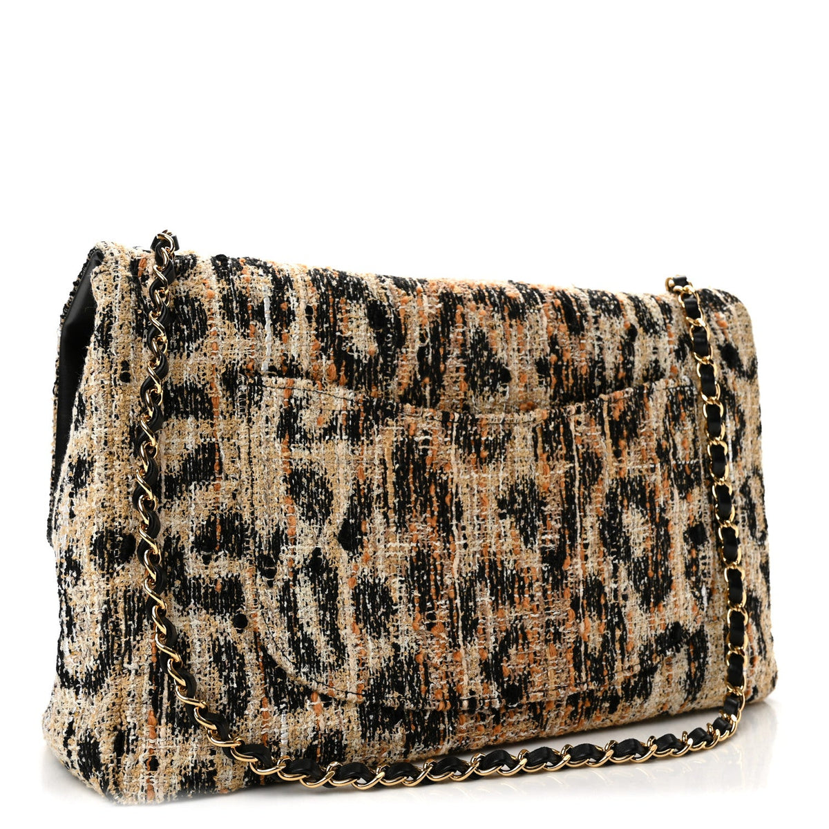 Tweed Mixed Fibers Leopard Print Souplissimo Maxi Flap Brown Black White