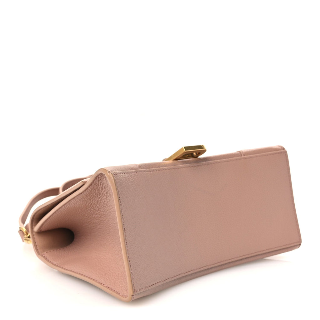 Grained Calfskin Small Hourglass Top Handle Bag Nude Beige