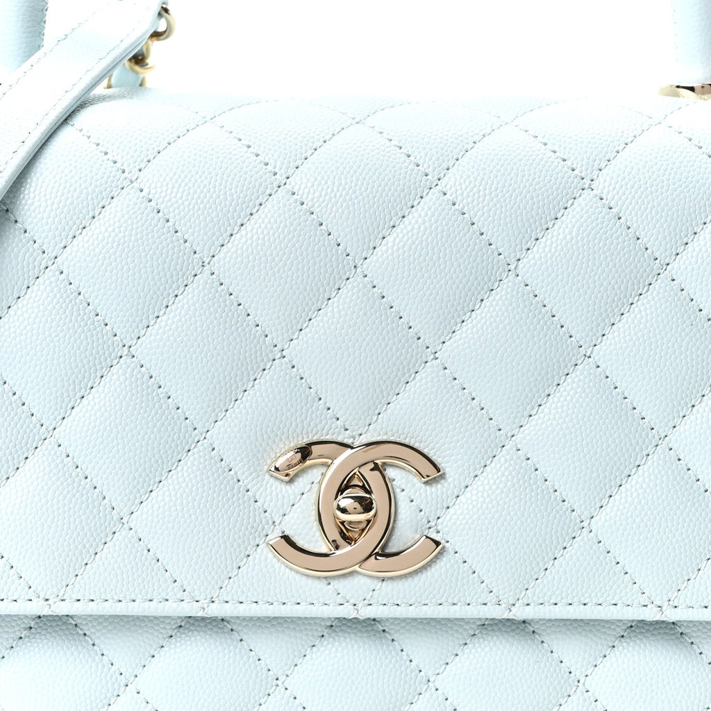 Caviar Quilted Small Coco Handle Flap Light Blue