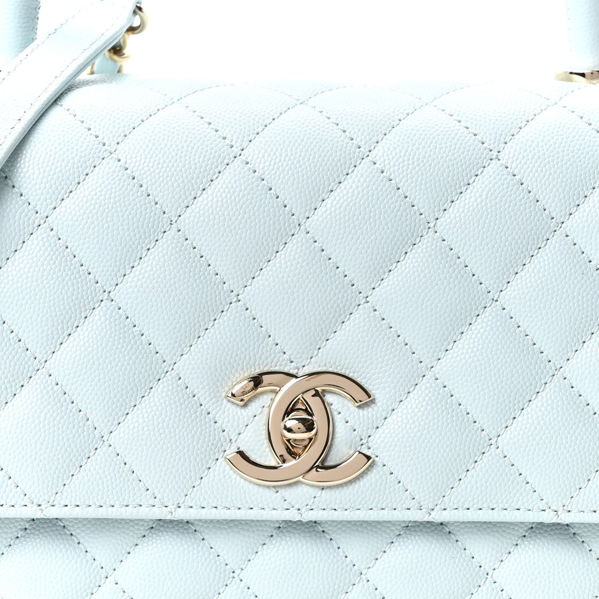 Caviar Quilted Small Coco Handle Flap Light Blue