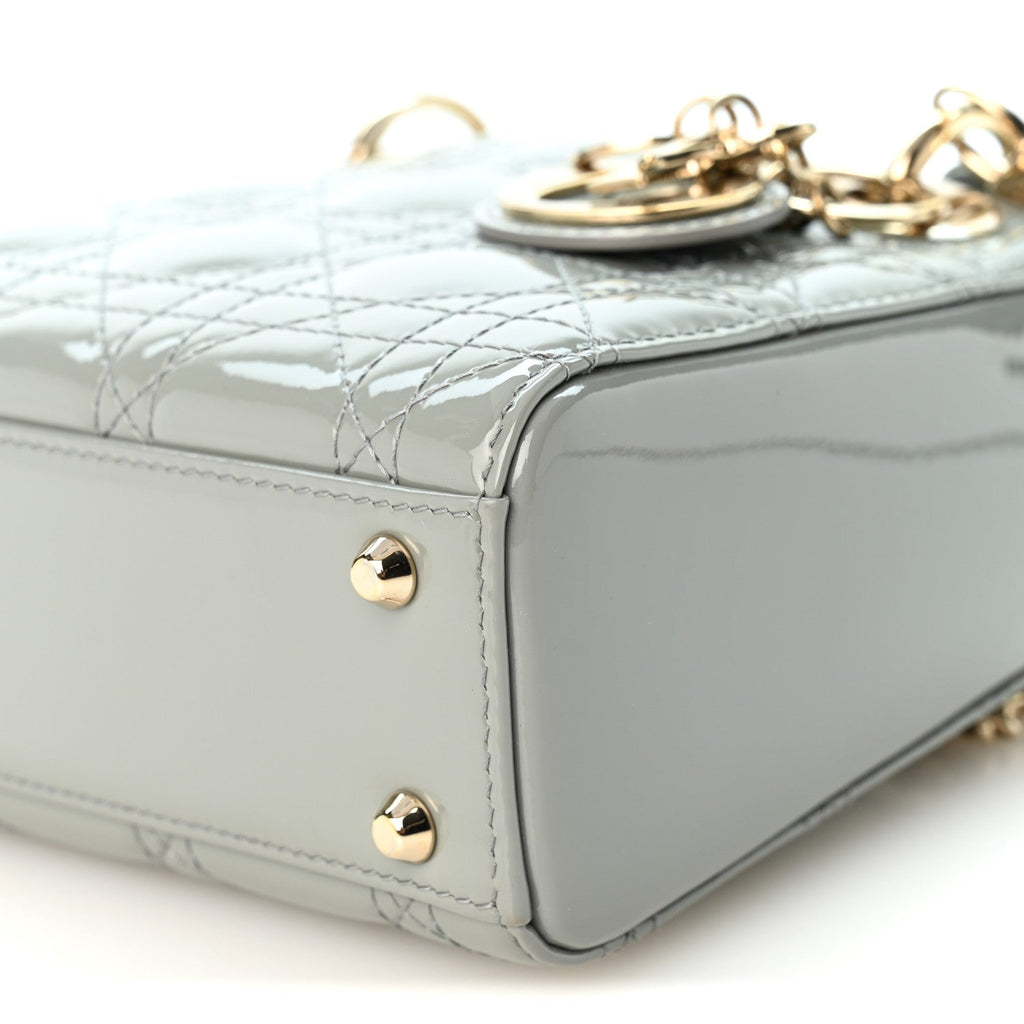 Patent Cannage Mini Lady Dior Grey Stone