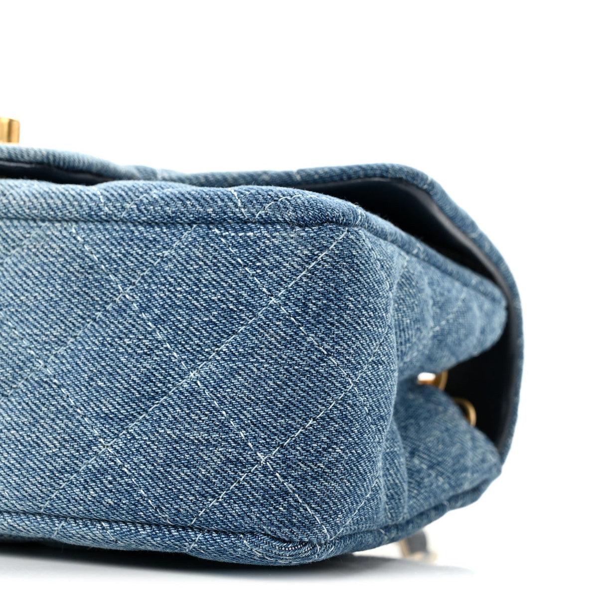 Washed Denim Quilted Mini Rectangular Flap Blue