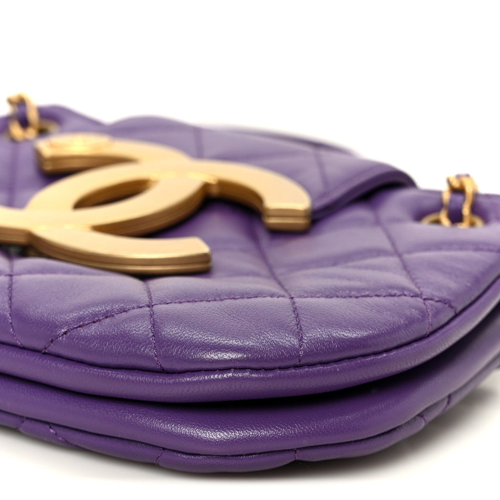Lambskin Quilted Small Messenger Bag Purple