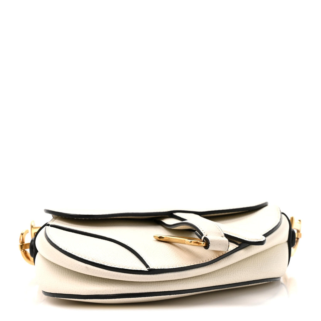 Grained Calfskin Mini Saddle Bag White