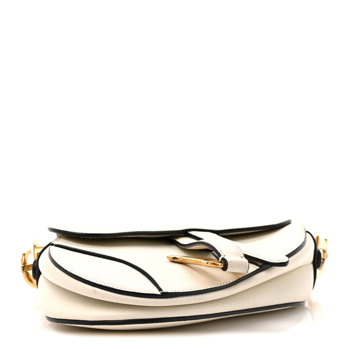 Grained Calfskin Mini Saddle Bag White
