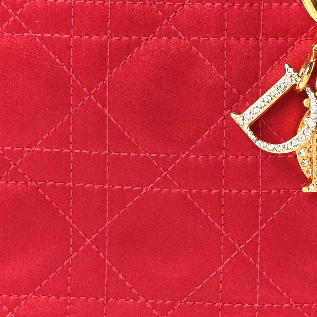 Satin Crystal Cannage Mini Lady Dior Red