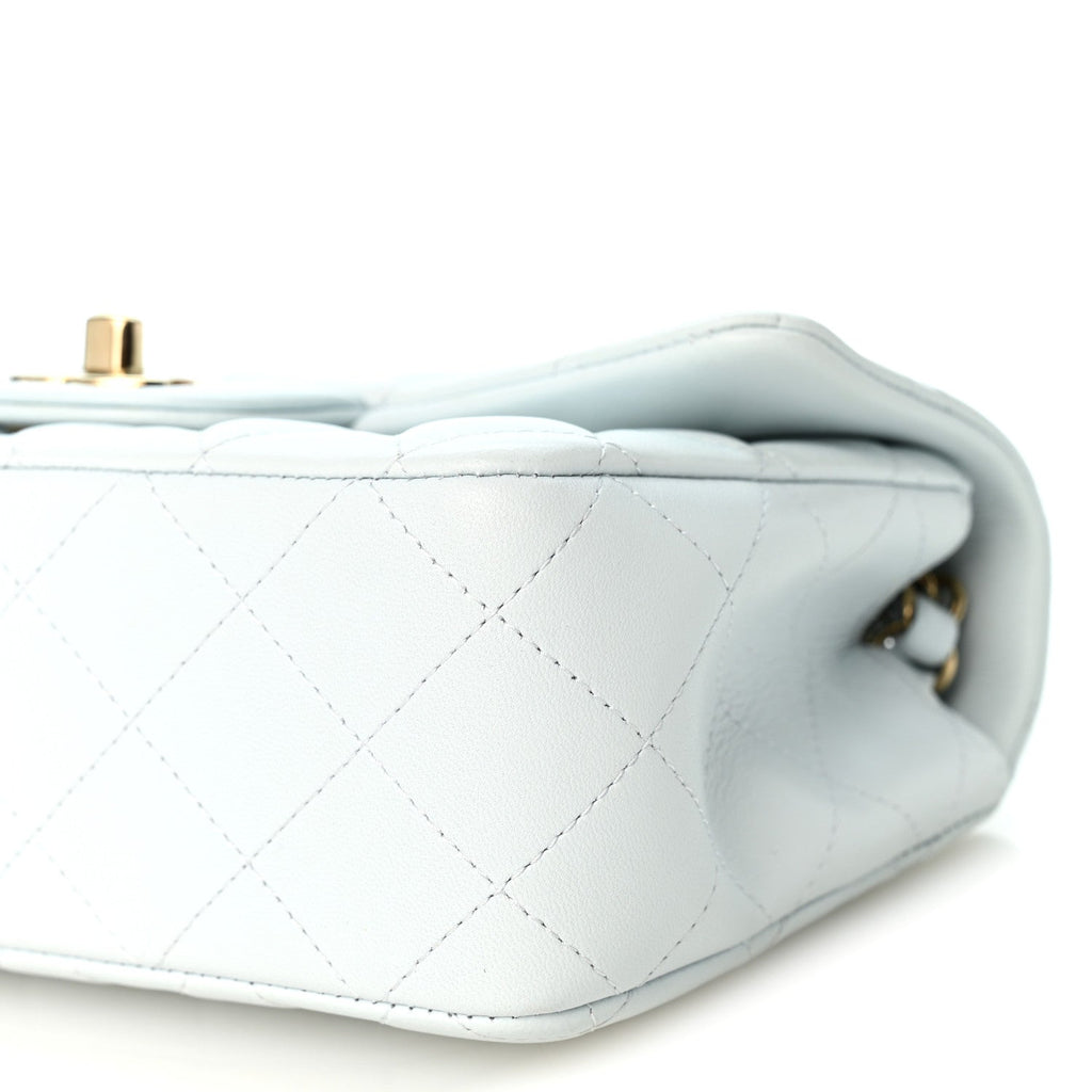 Lambskin Quilted Mini Rectangular Flap Light Blue
