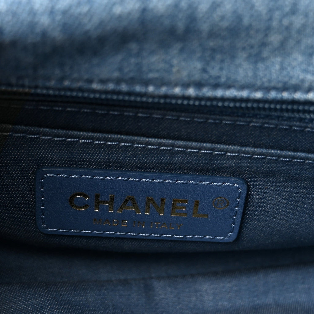Denim Quilted Mini Pearl Crush Rectangular Flap Blue