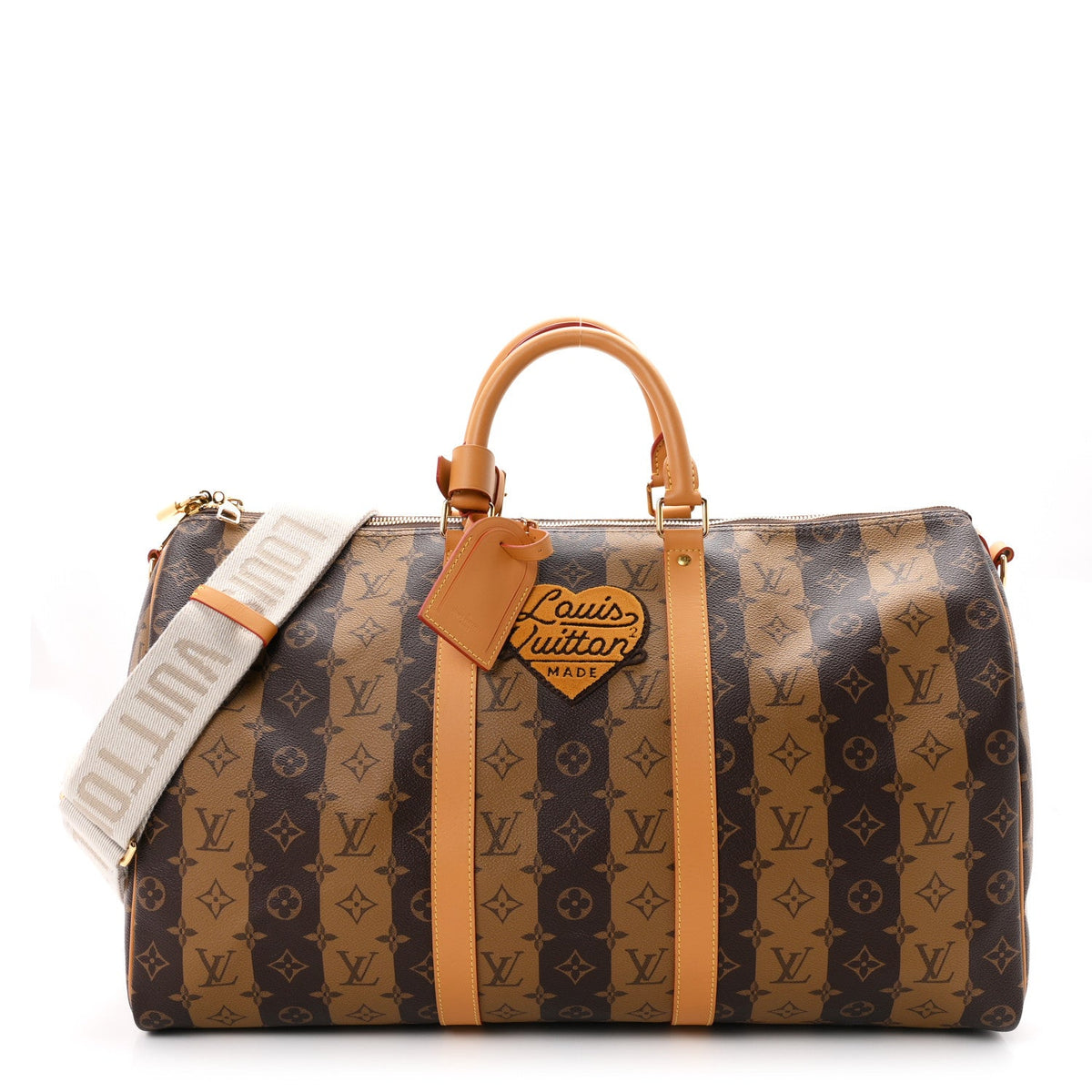 X NIGO Reverse Monogram Stripe Keepall Bandouliere 50 Brown