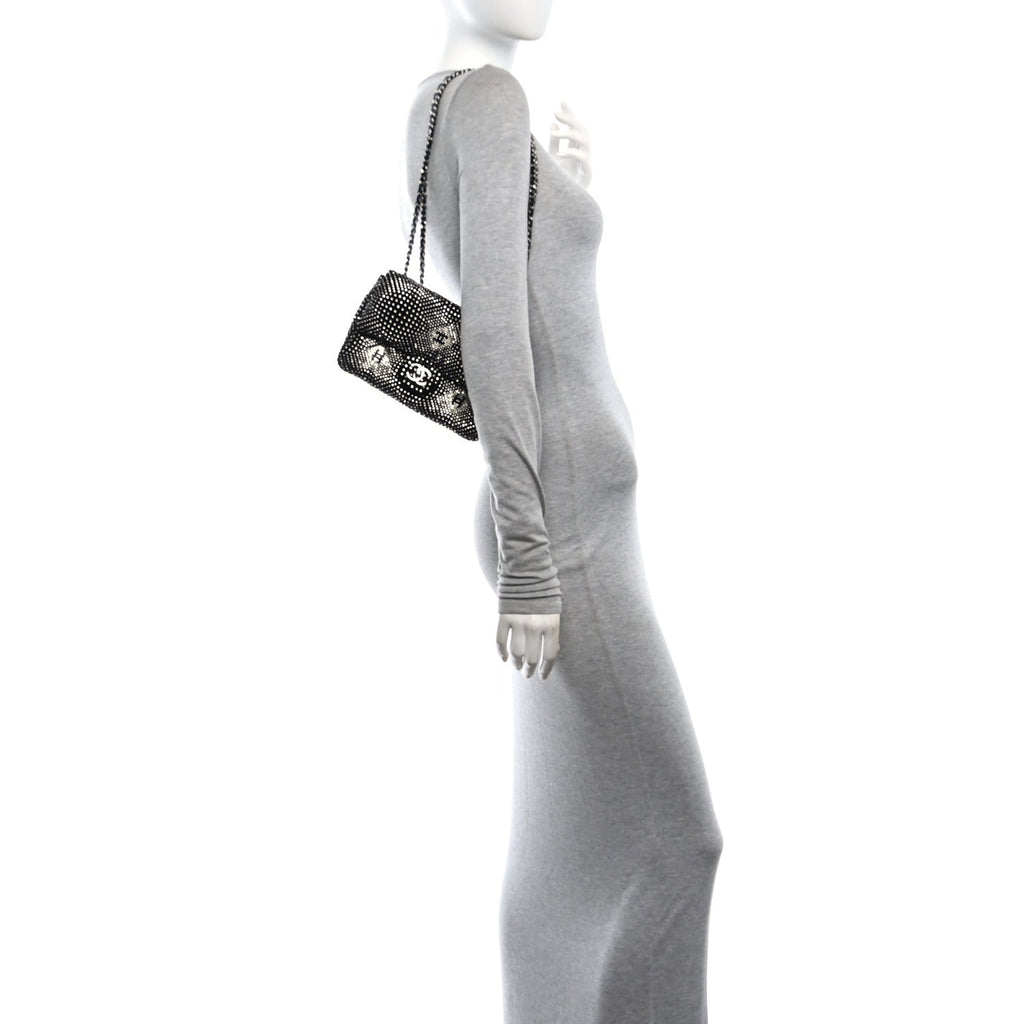 Velvet Strass Evening Flap Bag Black Silver