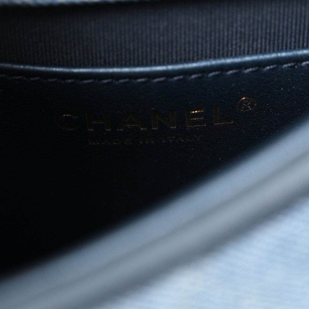 Washed Denim Quilted Small Messenger Flap Blue