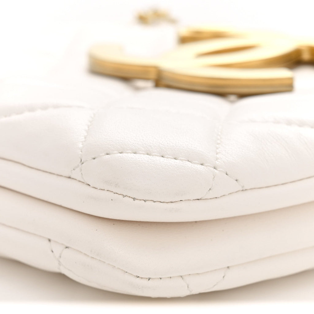 Lambskin Quilted Giant CC Shoulder Bag White