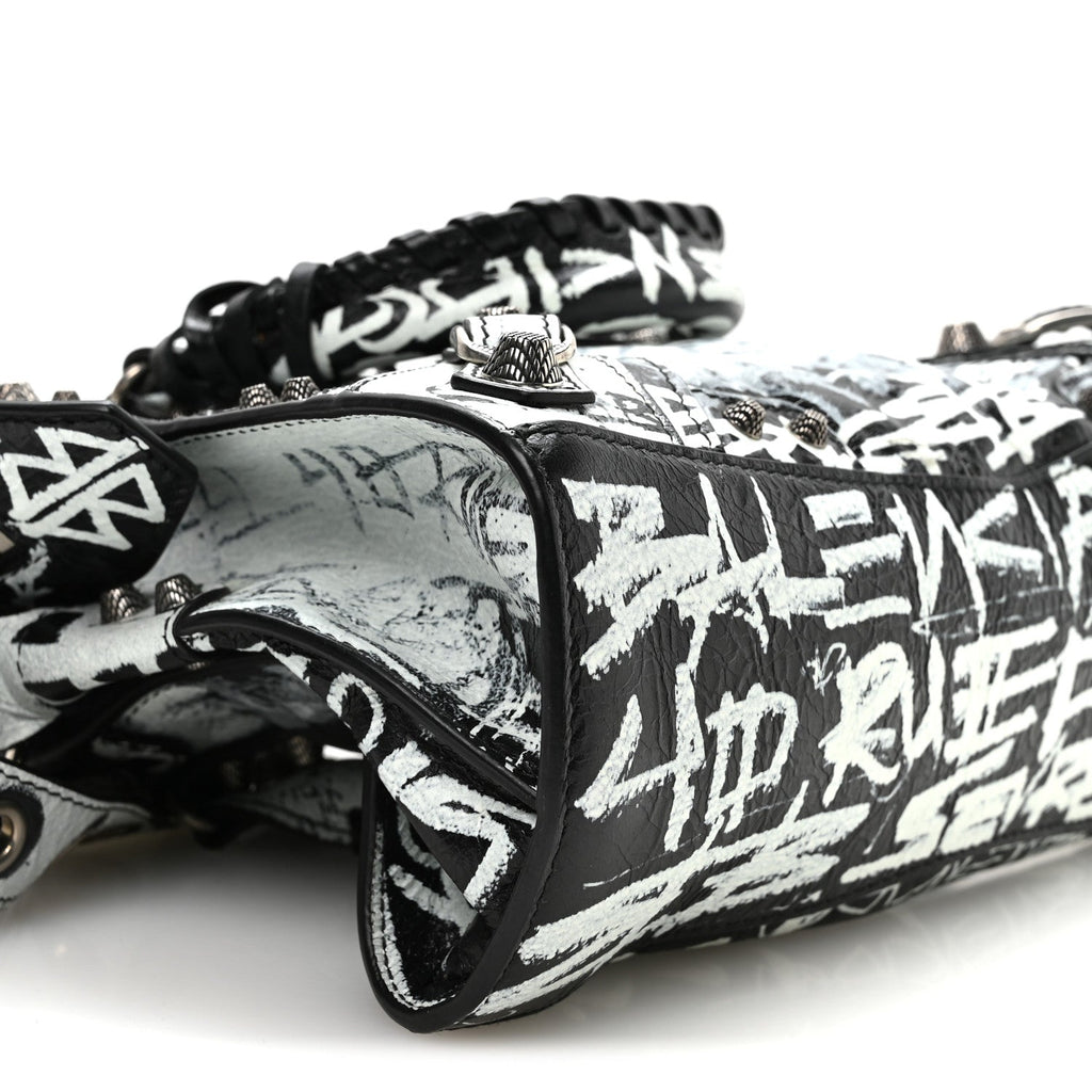 Agneau Arena Graffiti Neo Cagole Handbag XS Black White
