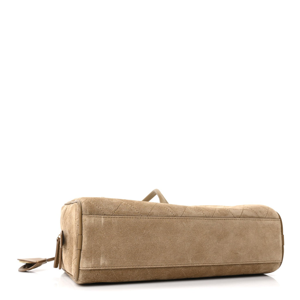 Suede Calfskin Perfect Bowling Bag Dark Beige