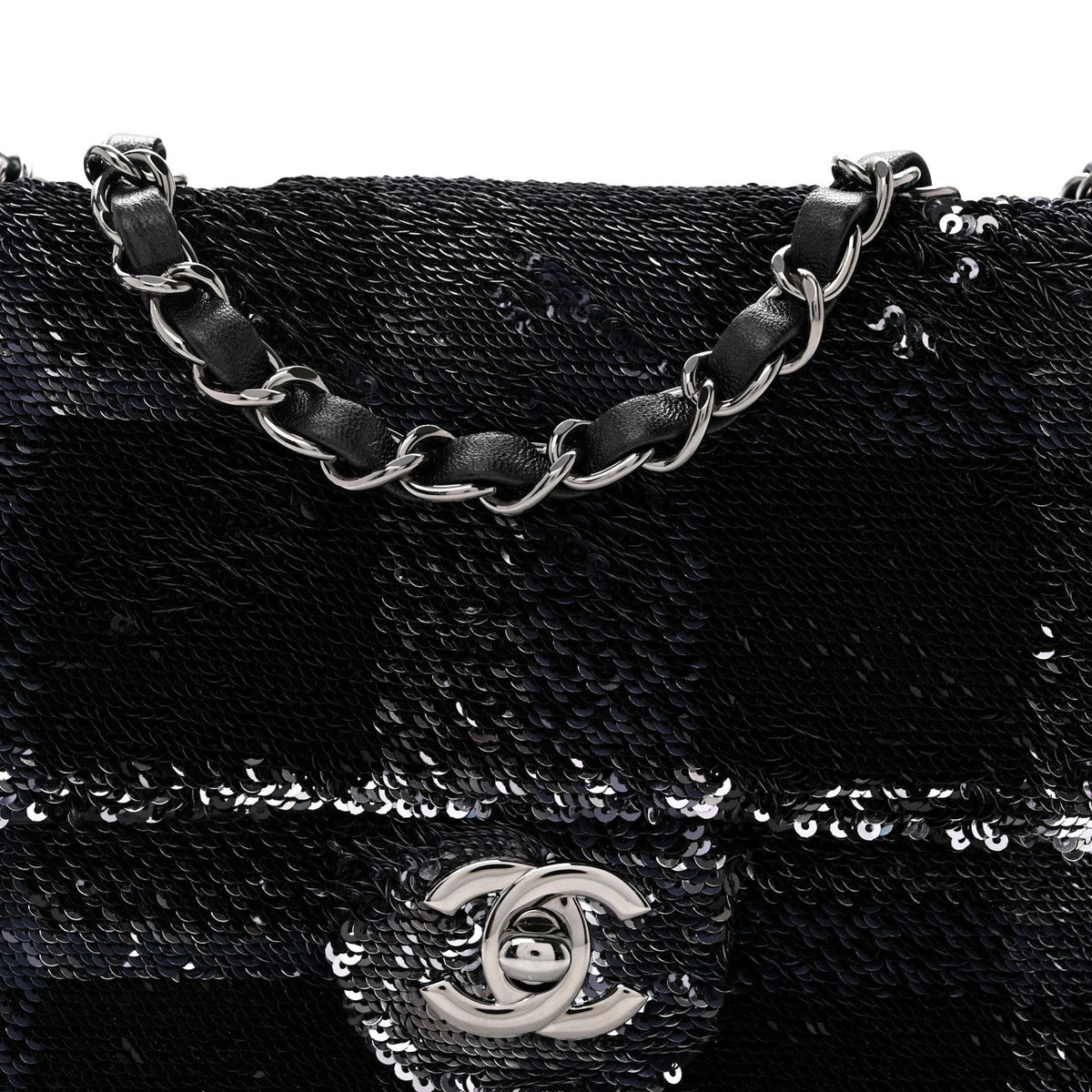 Sequin Quilted Small Single Flap Black