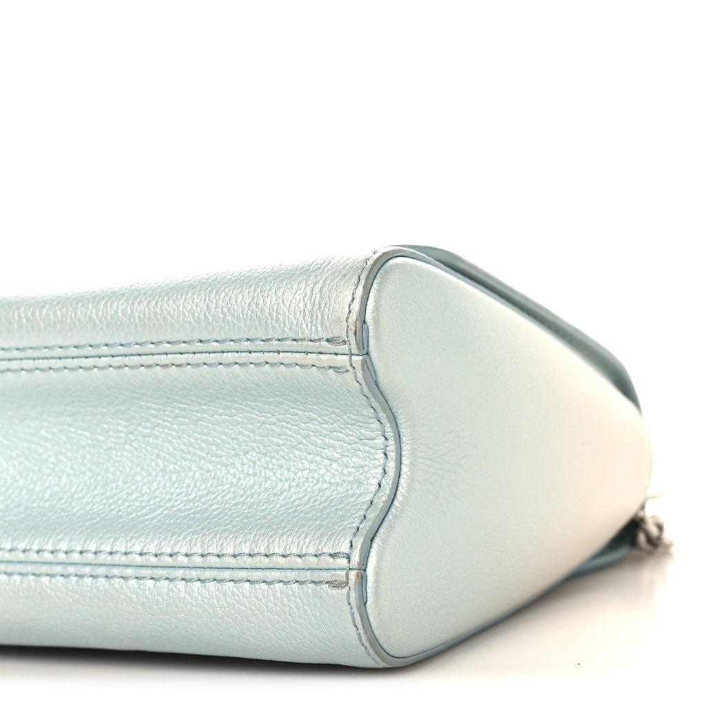 Calfskin Twist Chain Shoulder Bag PM Shaded Blue