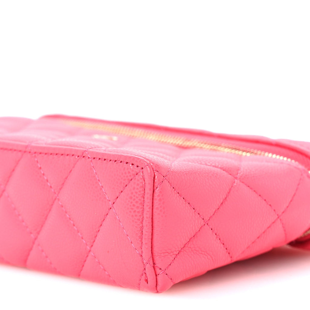 Caviar Quilted Top Handle Slim Vanity With Chain Fuchsia