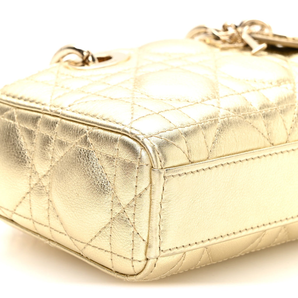 Metallic Lambskin Cannage Micro Lady D-Joy Gold