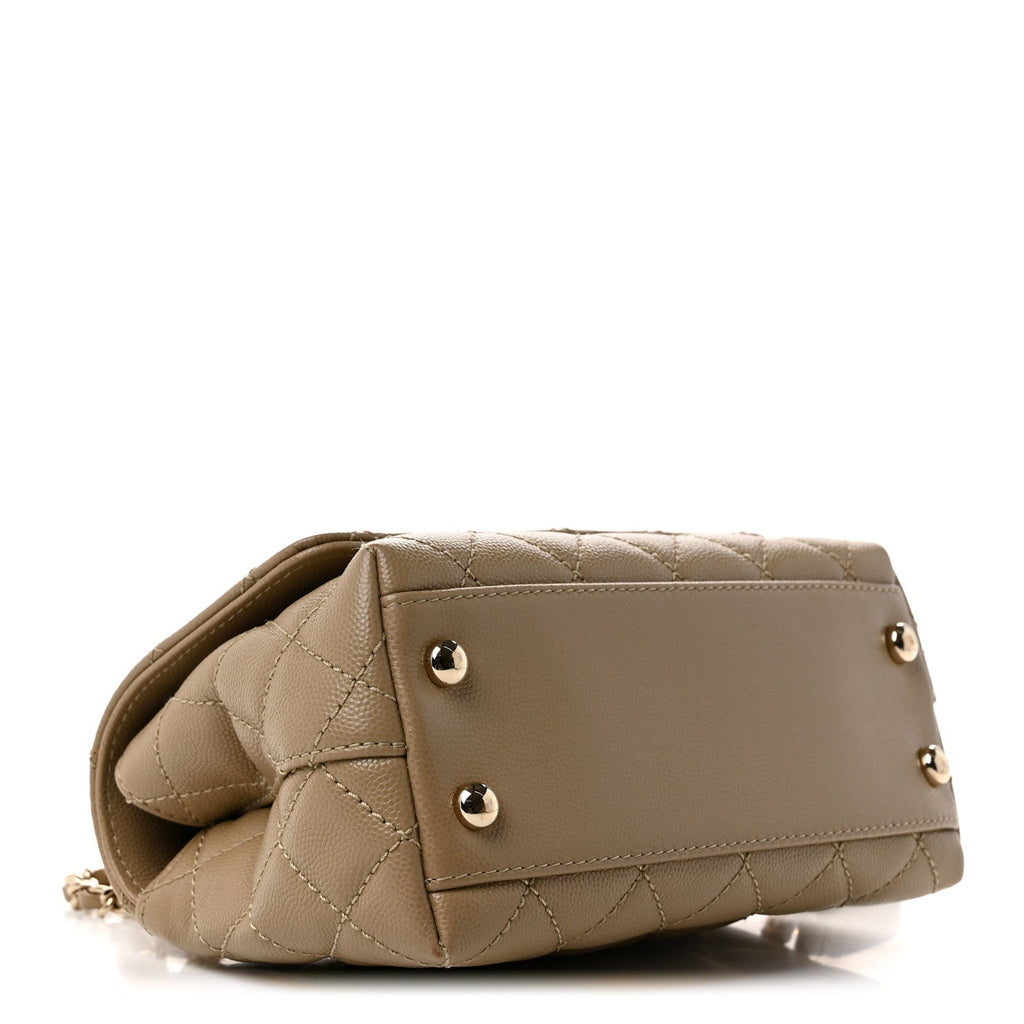 Caviar Lizard Embossed Quilted Extra Mini Coco Handle Flap Dark Beige