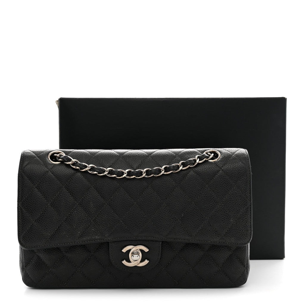 Caviar Quilted Medium Double Flap Black
