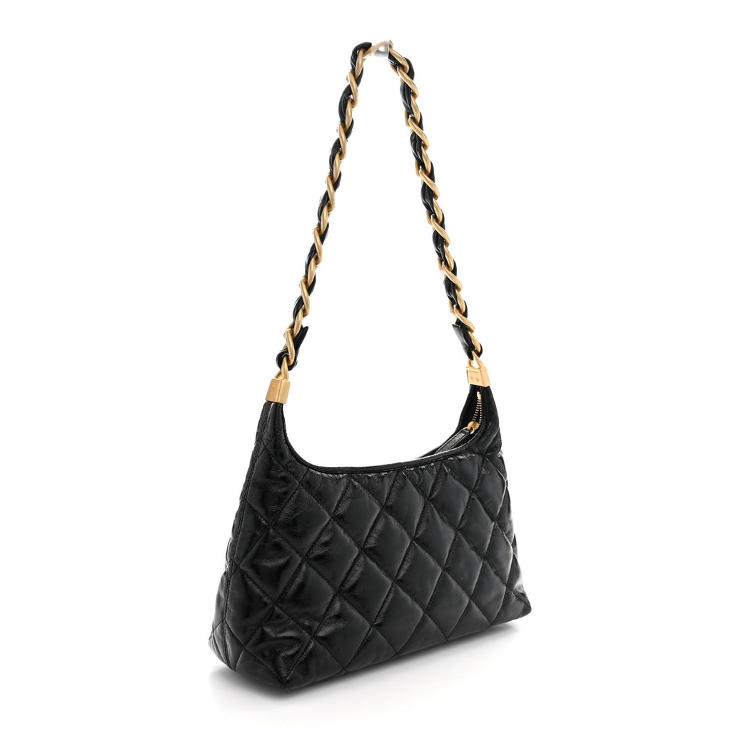 Shiny Crumpled Lambskin Quilted CC Funky Town Hobo Black