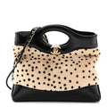 Shiny Lambskin Pony Hair Cheetah Printed Mini 31 Shopping Bag Light Beige Black