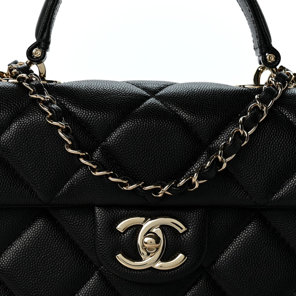Caviar Quilted Mini Retro Twist Top Handle Flap Black