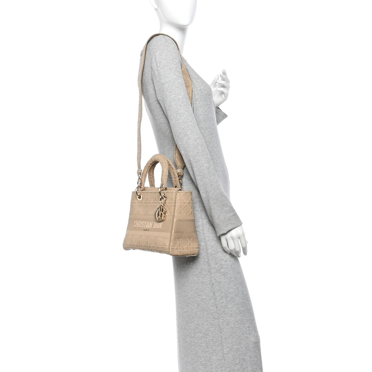 Canvas Embroidered Cannage Medium Lady D-Lite Beige