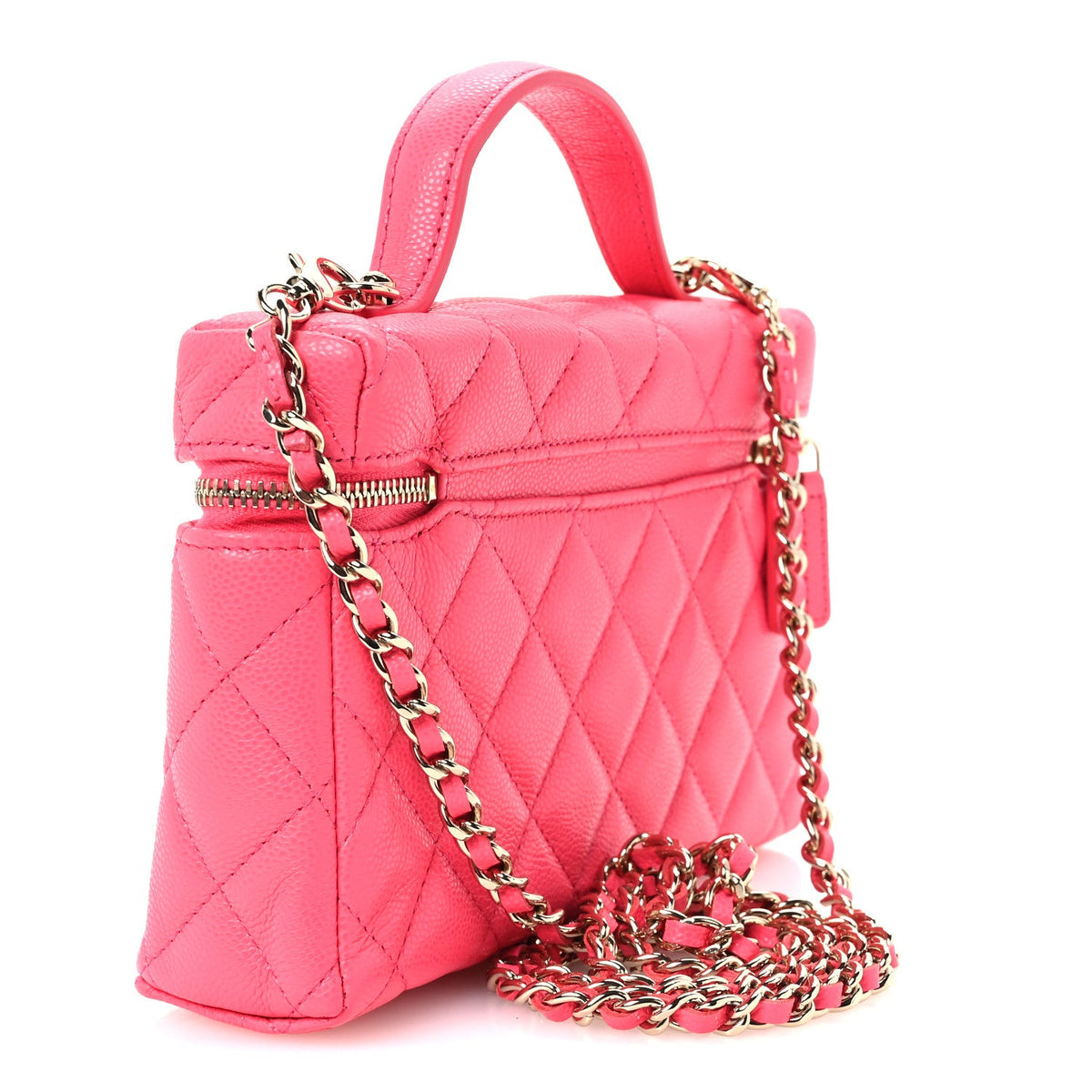Caviar Quilted Top Handle Slim Vanity With Chain Fuchsia