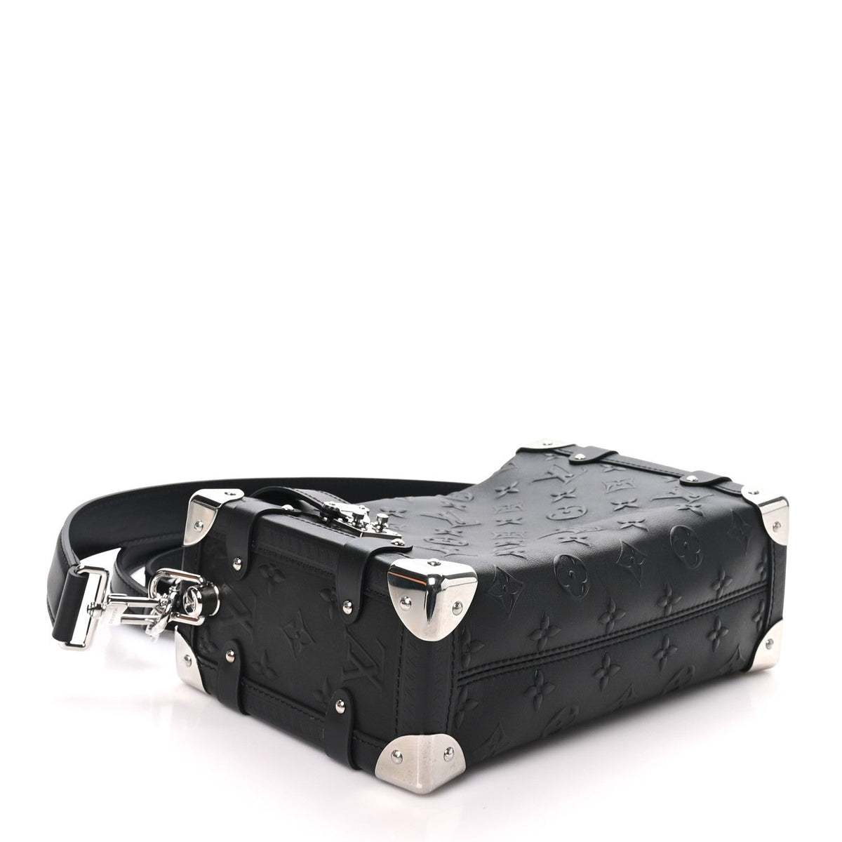 Calfskin Debossed Monogram Side Trunk Black