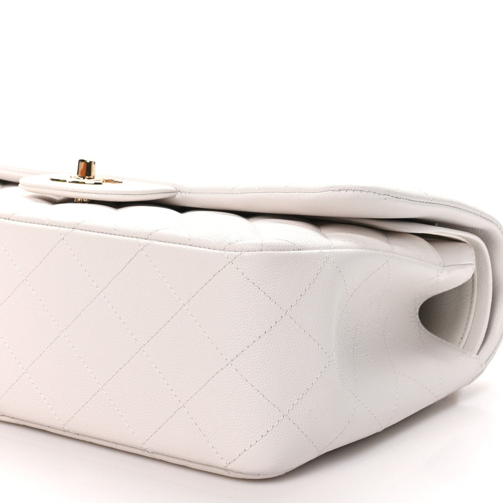 Caviar Quilted Jumbo Double Flap White