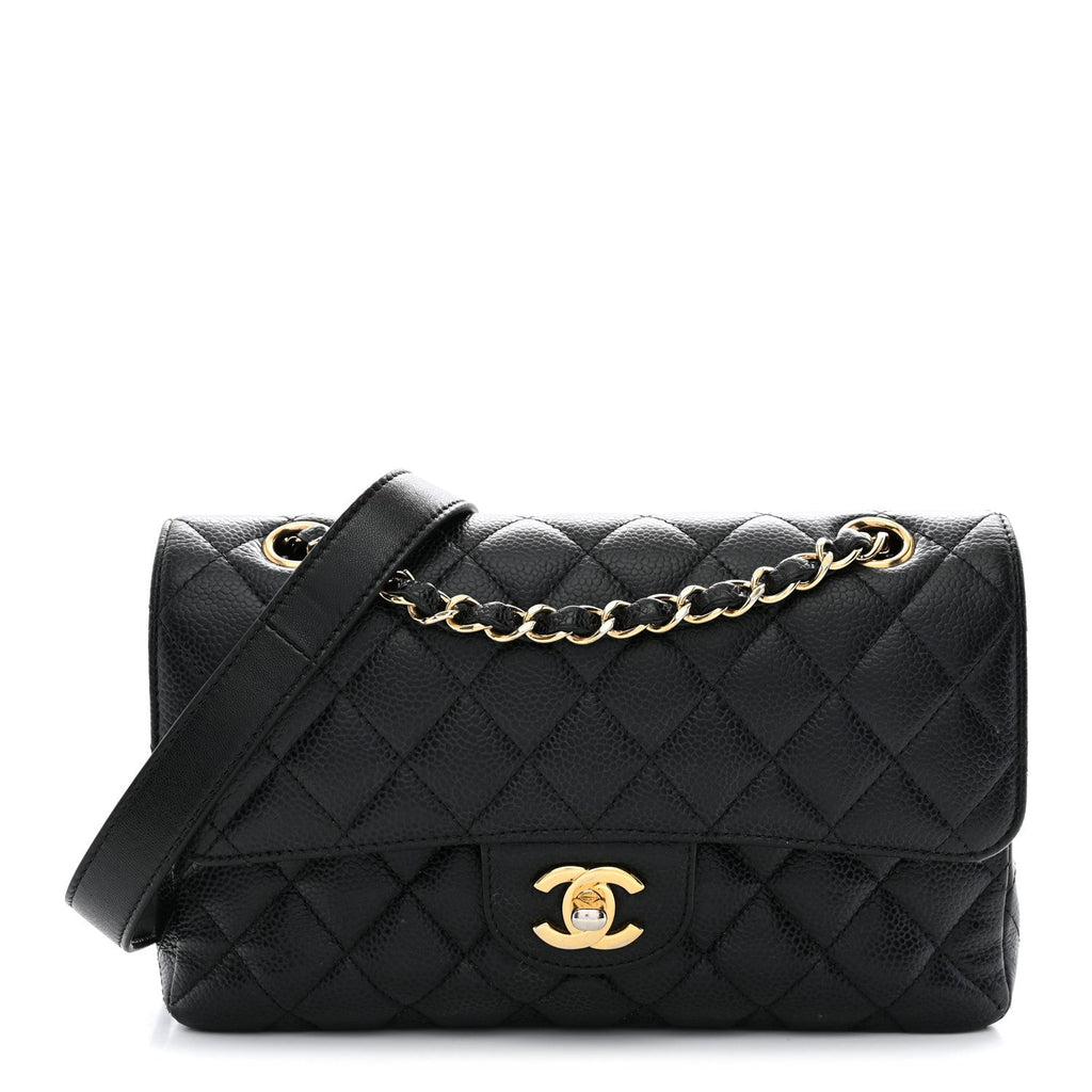 Caviar Quilted Small Double Flap Black