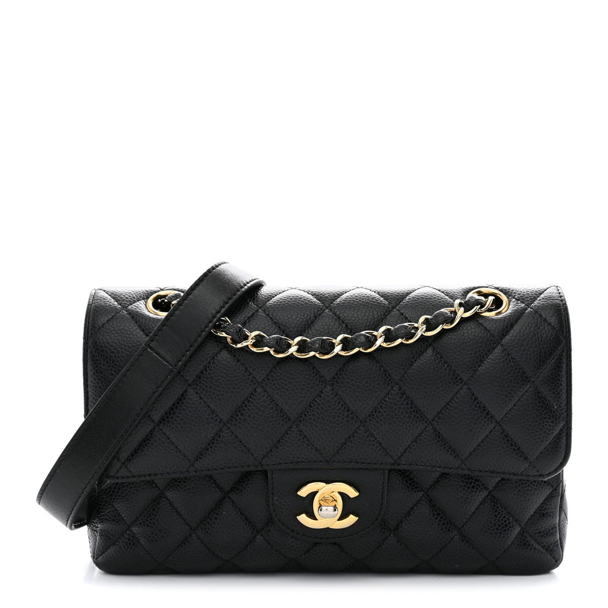 Caviar Quilted Small Double Flap Black