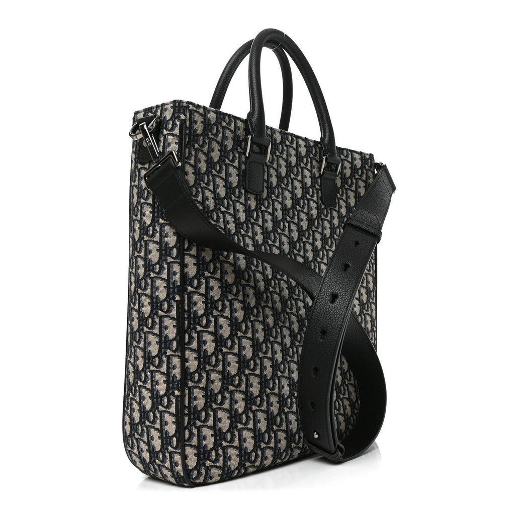 Oblique Saddle Tote Beige Black