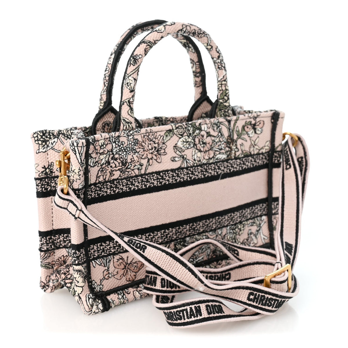 Canvas Embroidered Mini Book Tote With Strap Pink Multicolor