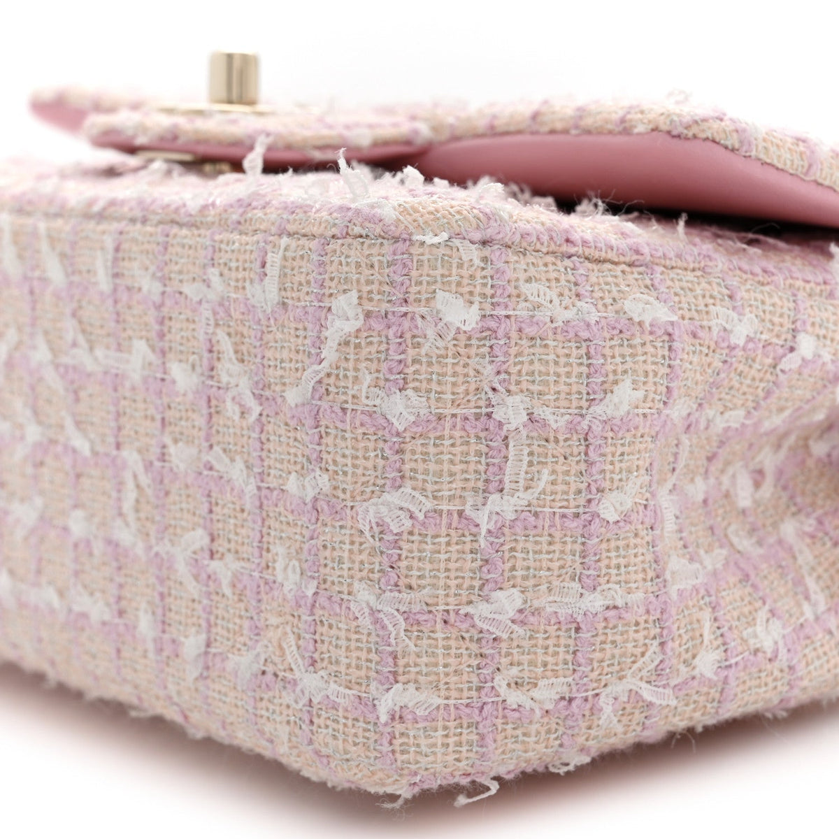 Tweed Quilted Mini Top Handle Rectangular Flap Light Pink