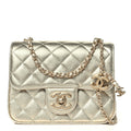 Metallic Caviar Quilted Mini Square CC Slide Flap Gold