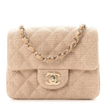 Braided Raffia Quilted Mini Square Flap Dark Beige