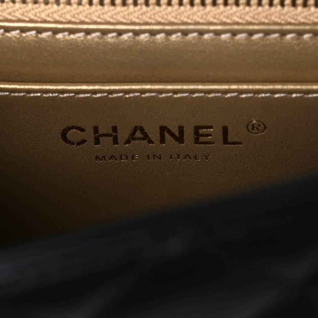 Lambskin Quilted Enamel Mini Rectangular Pearl Crush Flap Black