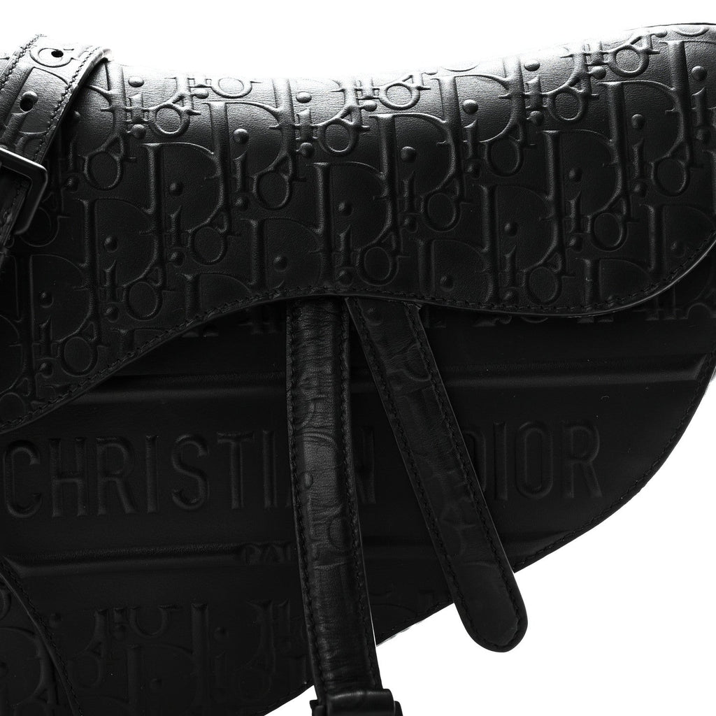Calfskin Embossed Oblique Saddle Bag With Strap Black