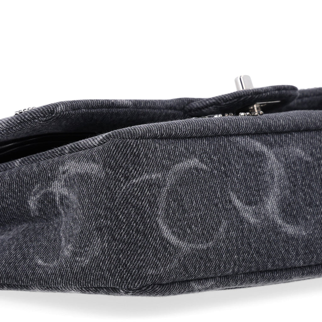 Denim Crystal Sequin CC Medium Double Flap Black
