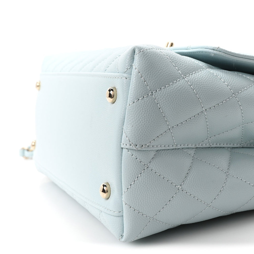 Caviar Quilted Small Coco Handle Flap Light Blue