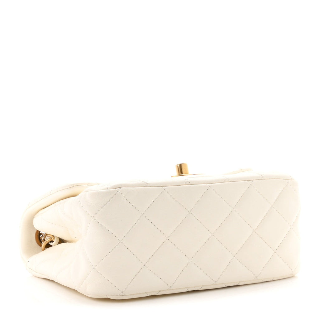 Lambskin Quilted Mini Pearl Crush Flap White