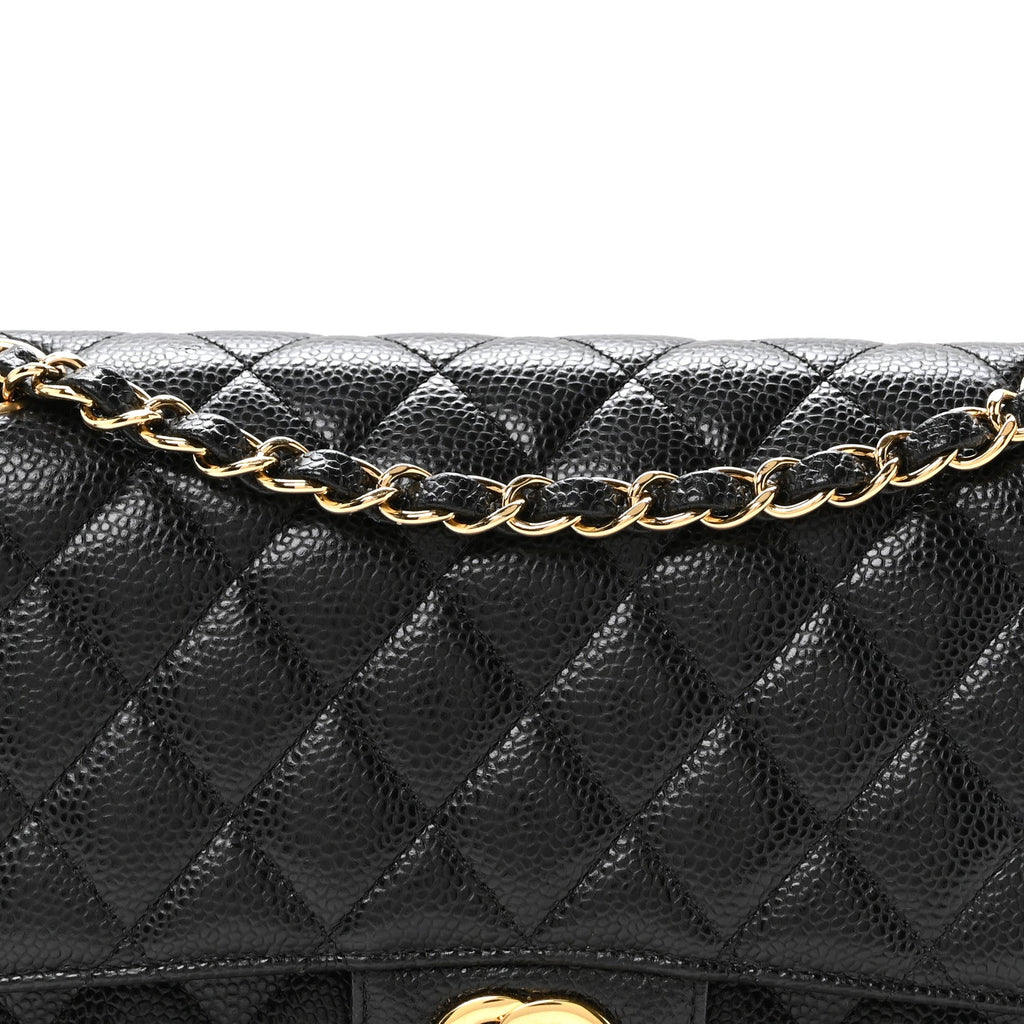 Caviar Quilted Medium Double Flap Black