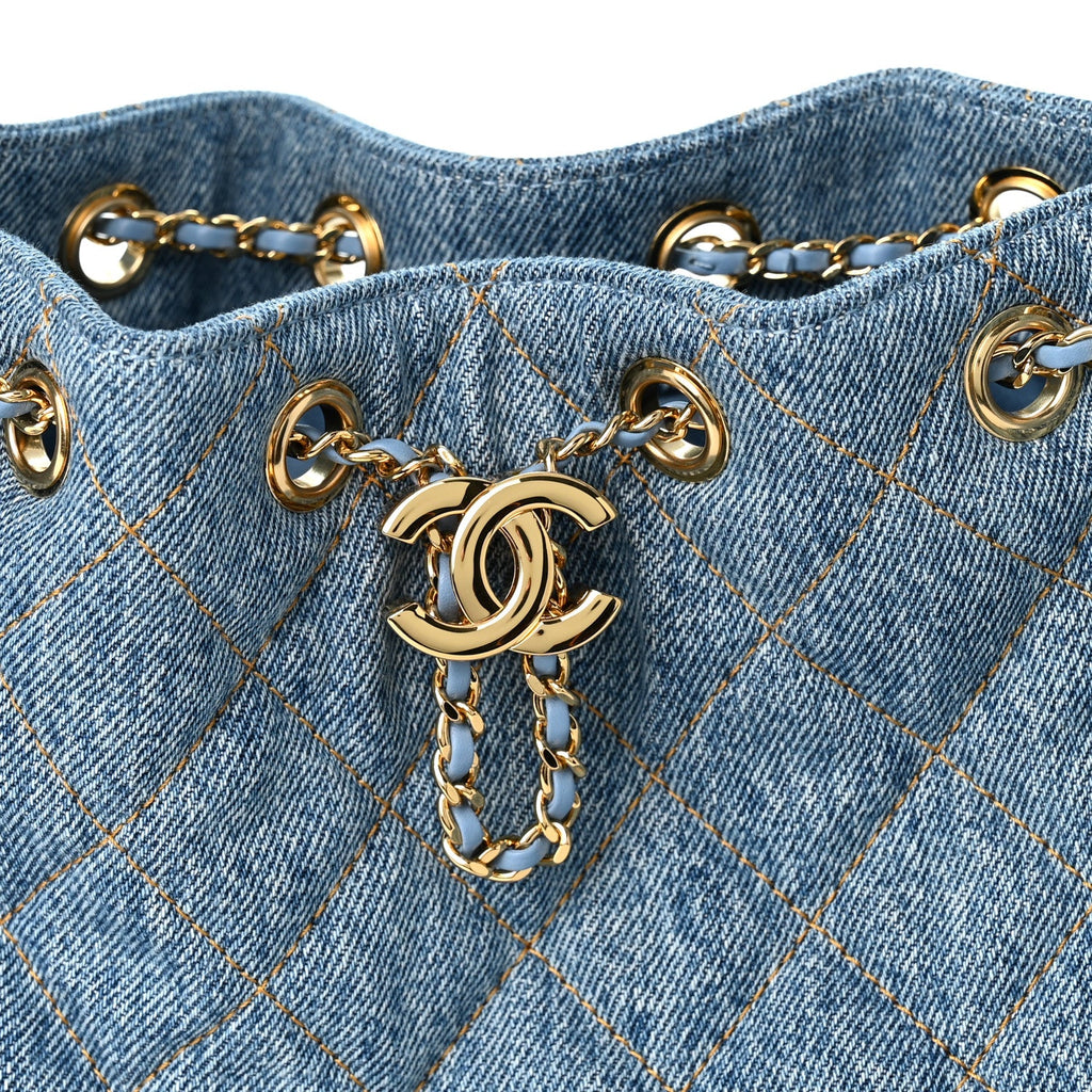 Denim Quilted Small Chanel 25 Handbag Blue