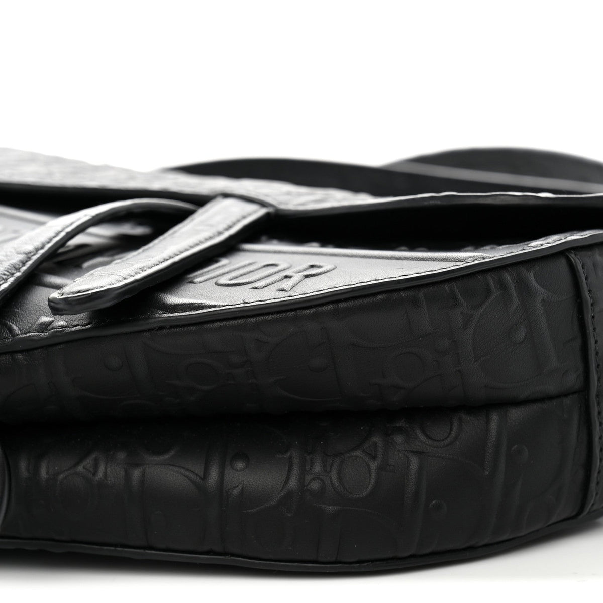 Calfskin Embossed Oblique Saddle Bag With Strap Black