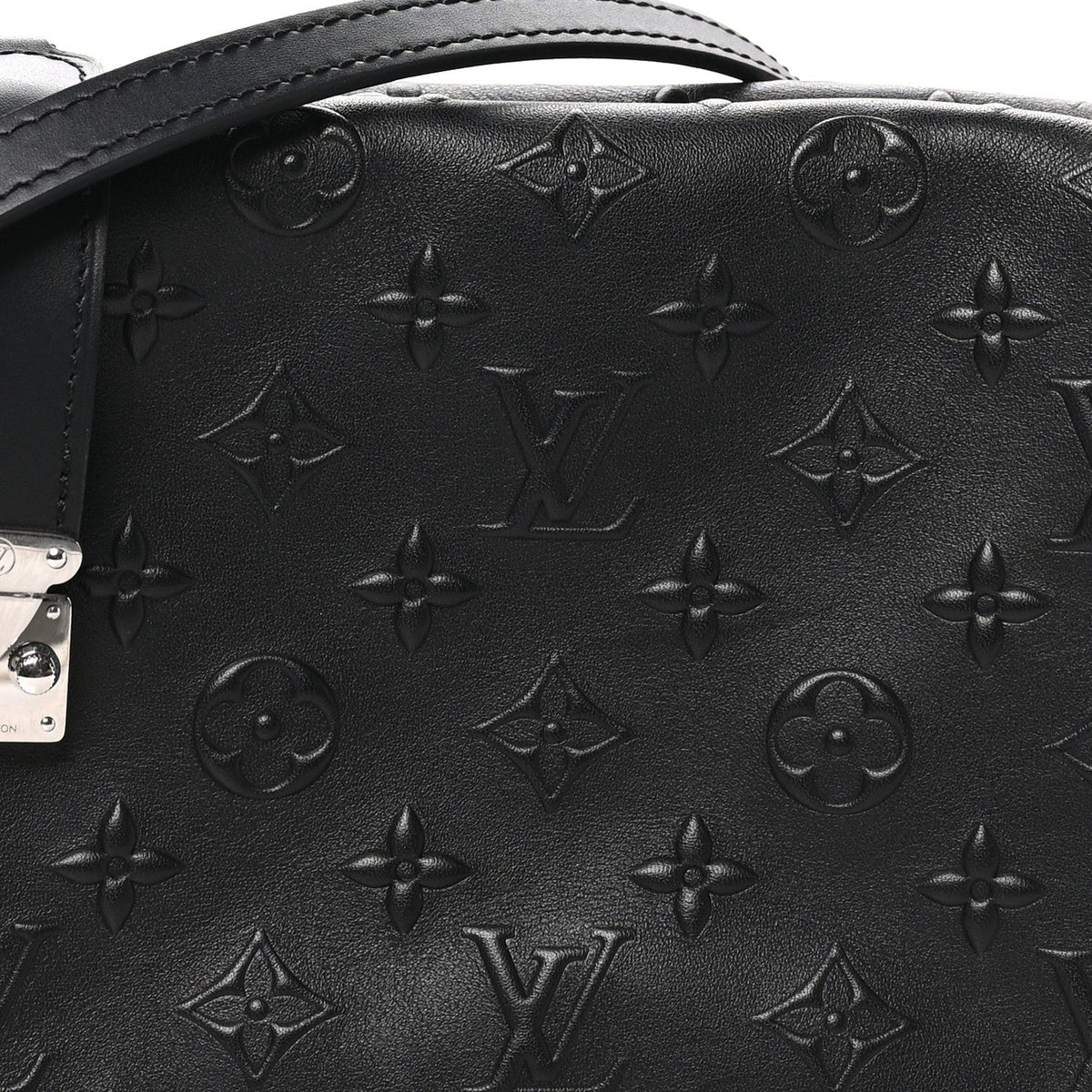 Calfskin Debossed Monogram Side Trunk Black