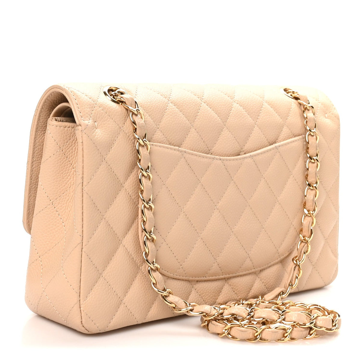 Caviar Quilted Medium Double Flap Beige