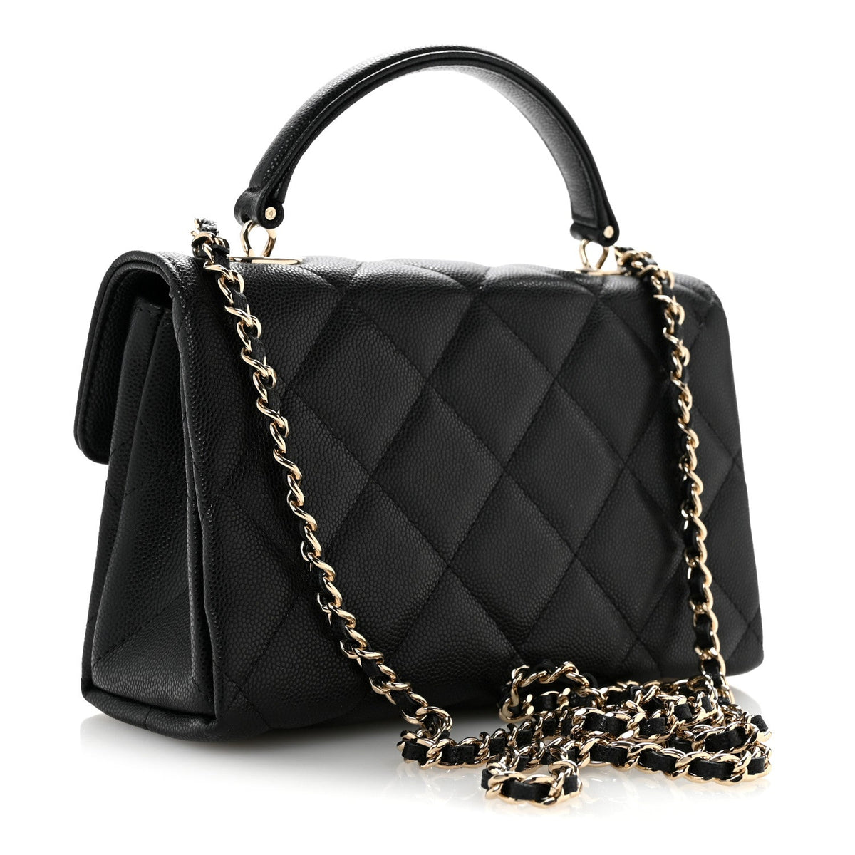 Caviar Quilted Retro Mini Twist Top Handle Clutch Flap Black