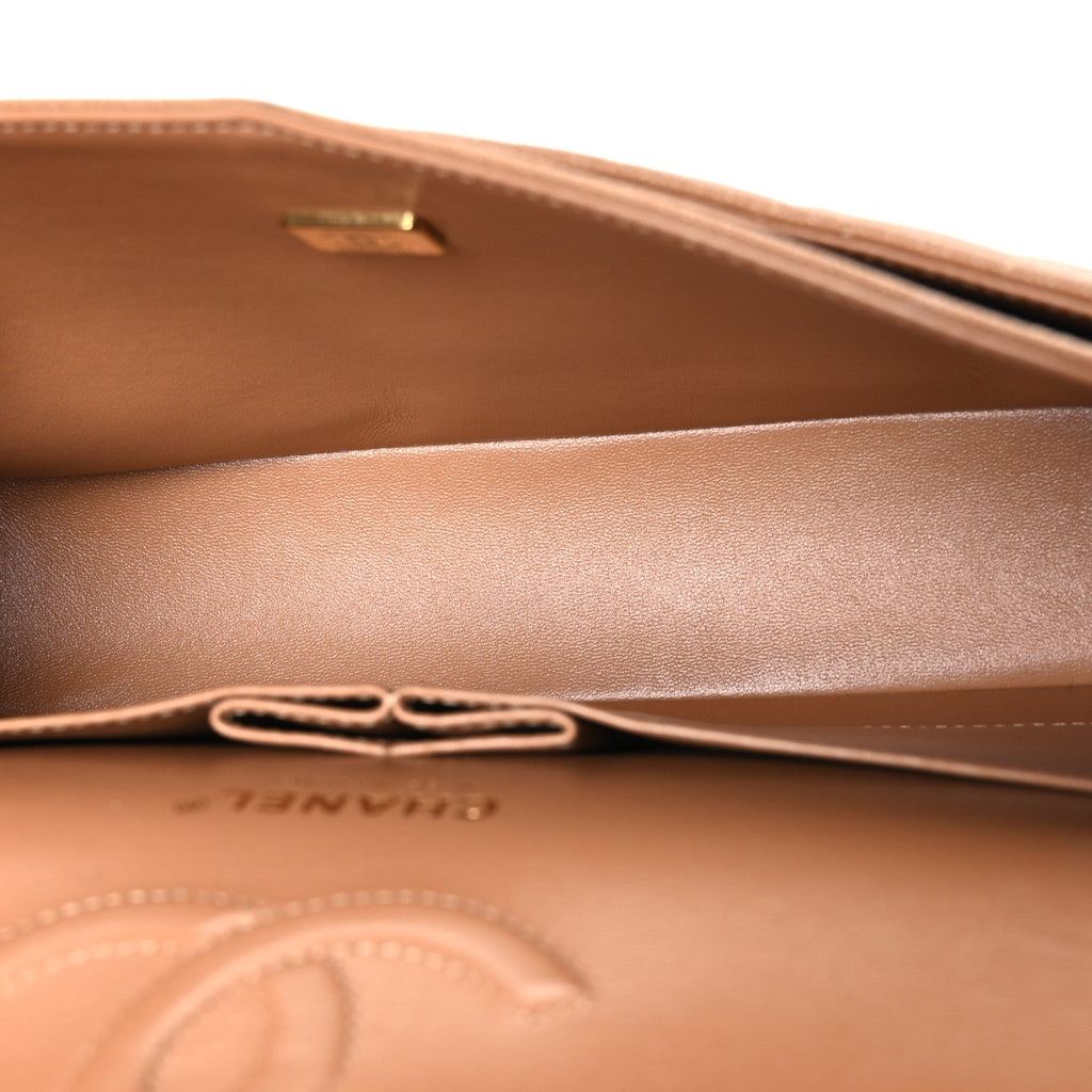 Caviar Quilted Medium Double Flap Light Brown